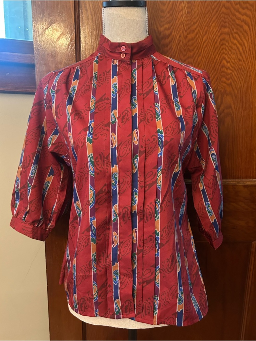 Vintage 80s Diane Von Furstenberg Blouse 3/4 Sleeve Button Up Print Red Size M